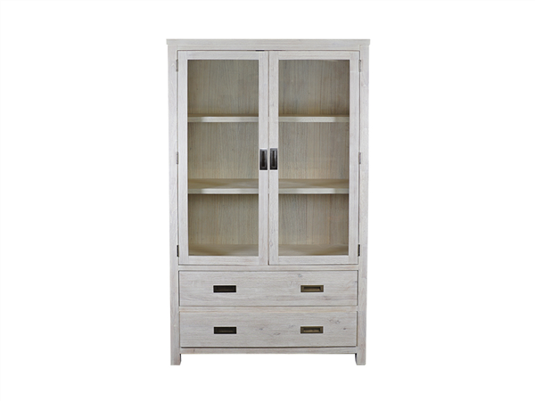 2 Gl Doors Drawer Display Cabinet White Wash Pk Furniture