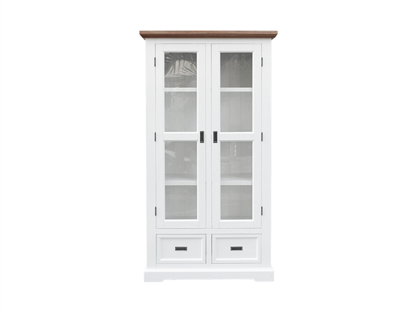 2 Drawer Gl Door Large Display Cabinet White Pk Furniture