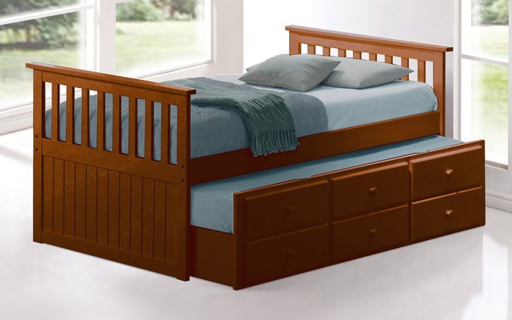 Captain Trundle Bed Frame With Drawers Walnut