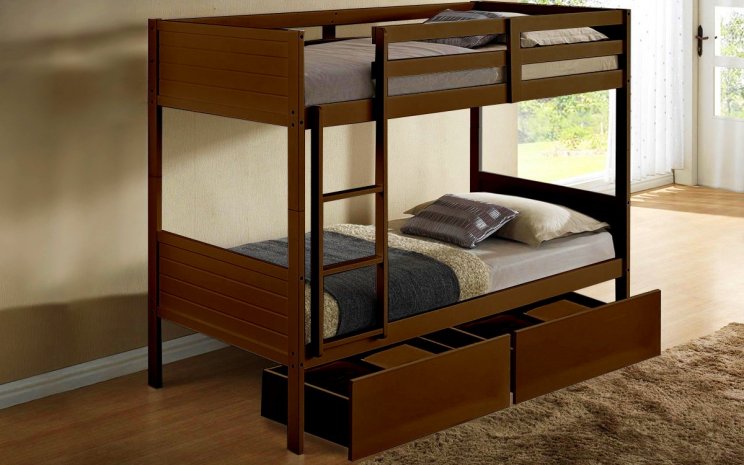 Twin Bunk Bed Frame Walnut Pk Furniture Eva Single Bunk Bed Walnut